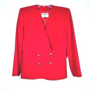 Kasper for ASL Wool Red Blazer Structured Shoulder Women Size 8